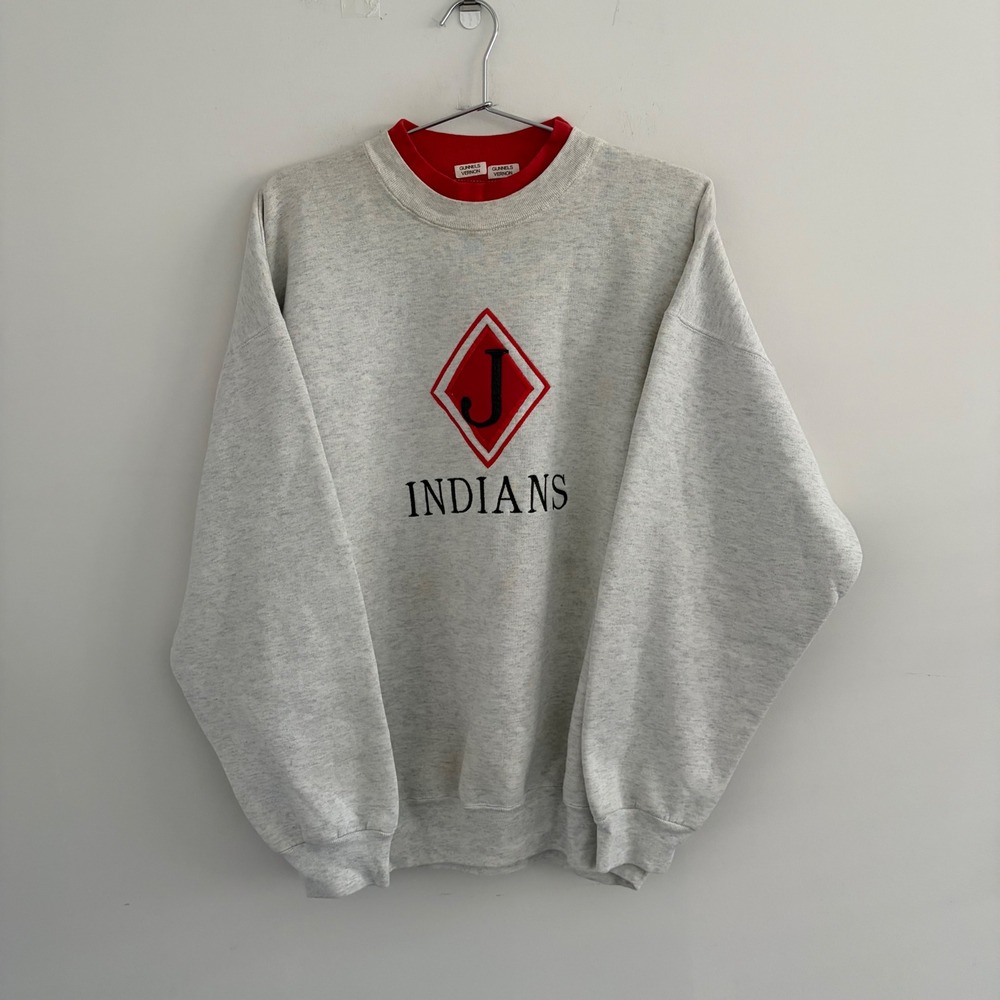 Vintage Dodger Indians Crewneck Sweatshirt Grey Red XL Made in USA